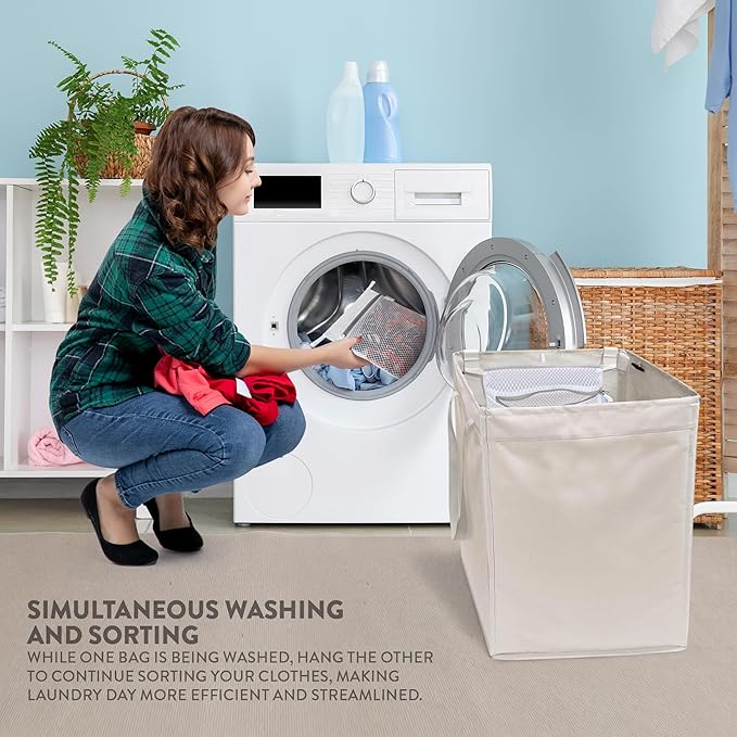 2Pcs Mesh Laundry Bags for Delicates w/Hooks, Hanging Durable Laundry Mesh Wash