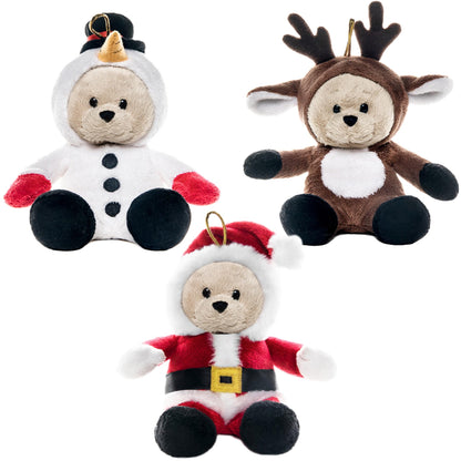 My OLi Christmas Teddy Bears Stuffed Animal 7in Plush Bears with Flippable Hats Pack of 3 : Santa, Reindeer and Snowman Soft Toys for Kids Boys Girls Hanging Decorations for Christmas Trees