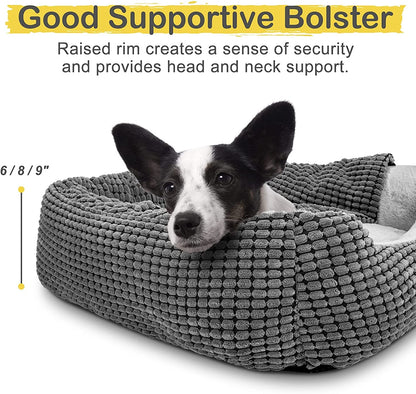 JOEJOY Rectangle Dog Bed Warm Hooded Puppy Bed for Large Medium Small Dogs, Luxury Super Soft Pet Cave Bed Medium Washable, Fits Up To 20/30/40/60lbs Pets