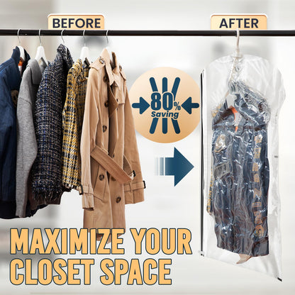 TAILI Hanging Vacuum Storage Sealer Bags Space Saver Bag for Clothing, Suits and Jackets, Closet Organizers, Travel, Set of 4 (2 Long, 2 Short), Clear