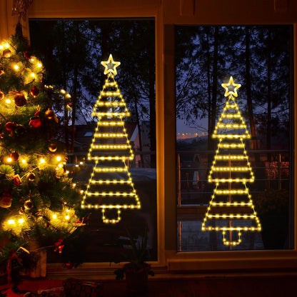 (New) Christmas Lights, 4.6ft Christmas Decoration with Star Topper, Hanging Xmas Ornament with 8 Modes, Tree-Shaped Santa Ladder for Doors, Walls and Windows - Warmwhite