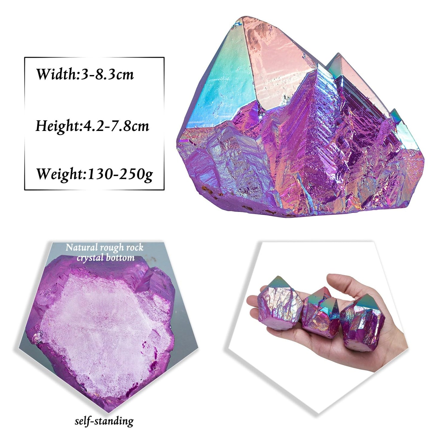 Sportmusies Titanium Coated Rock Crystal Cluster Mineral Specimen Home Decoration, Irregular-Shaped Reiki Healing Stone for Spiritual Yoga Meditation, Purple