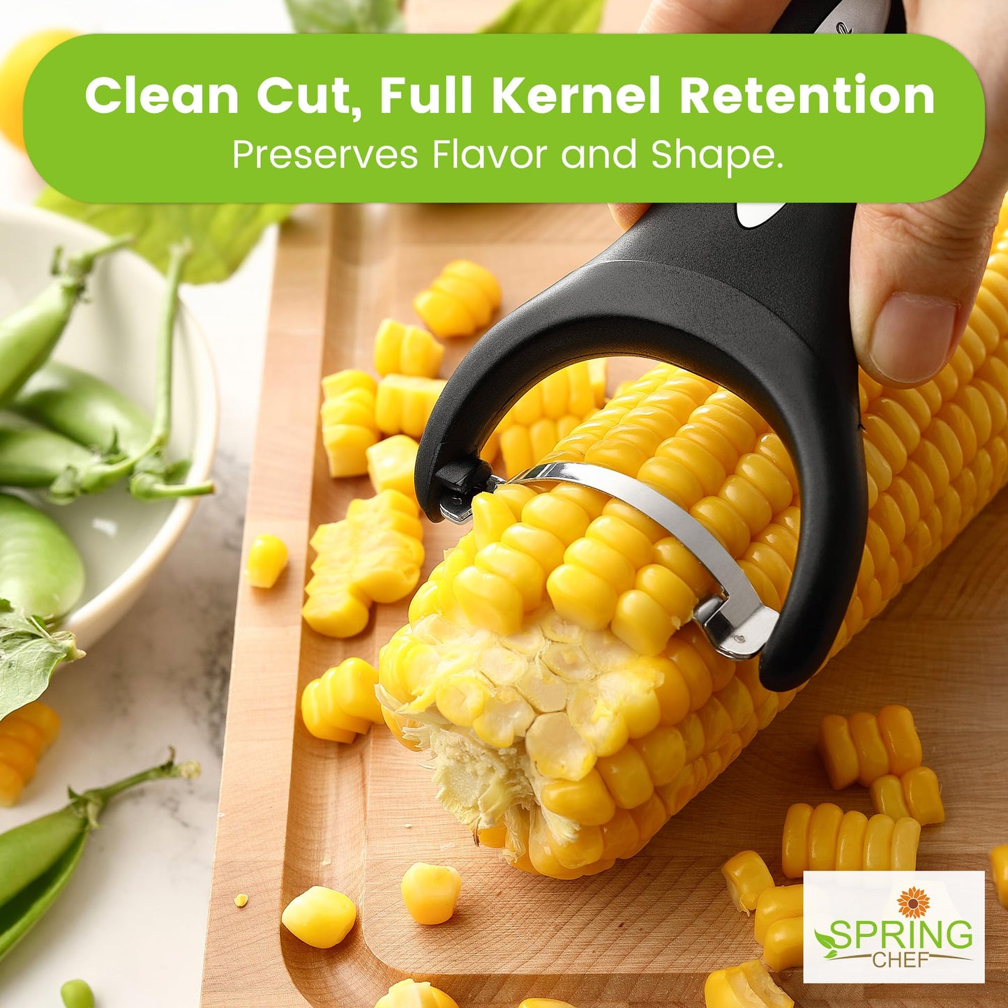 Spring Chef Stainless Steel Corn Peeler – Corn on the Cob Stripper Tool – Durable & Efficient Kernel Remover Tool – Easy to Use Kernel Cutter - Dishwasher Safe Kitchen Gadget - Black