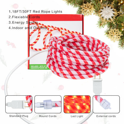 Vigdur Christmas Candy Cane Rope Lights - 18FT LED Rope Lights Outdoor Waterproof Decorative Christmas Lights for Holiday Party Home Patio Indoor Xmas Decorations(216 LEDs)