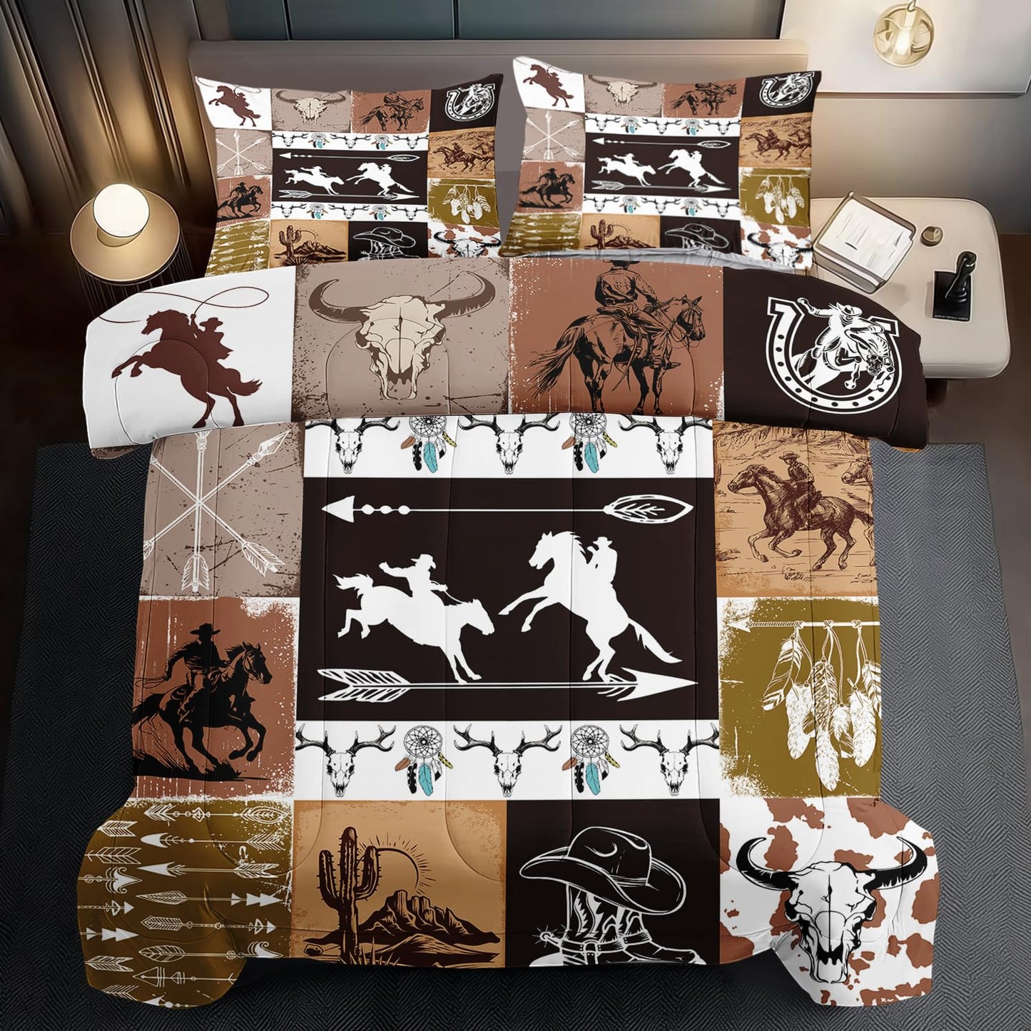 llyxsesty Western Comforter Set King Boys Cowboy Bedding Set for Teens Desert Cactus Comforter King Girls Hunting Quilt Farmhouse Bedroom Decor America West Bedding Country Home Decor Bedroom