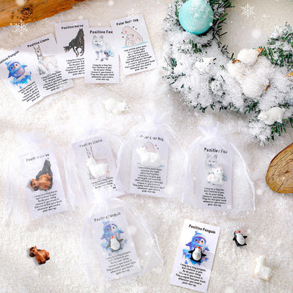 Suzile 50 Set Employee Appreciation Gifts Bulk Mini Polar Animal Figures Thank You Team Gift Pun Inspirational Card for Coworker Funny Resin Penguin Polar Bear Fox Alpaca Pony Office Favor