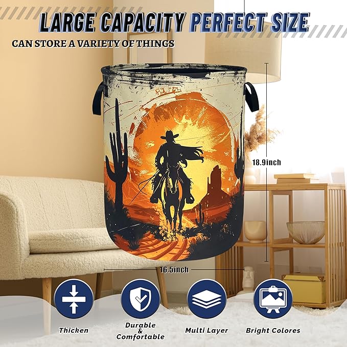 Personalise Western Cowboy Laundry Basket Oxford Cloth Desert Horse Laundry