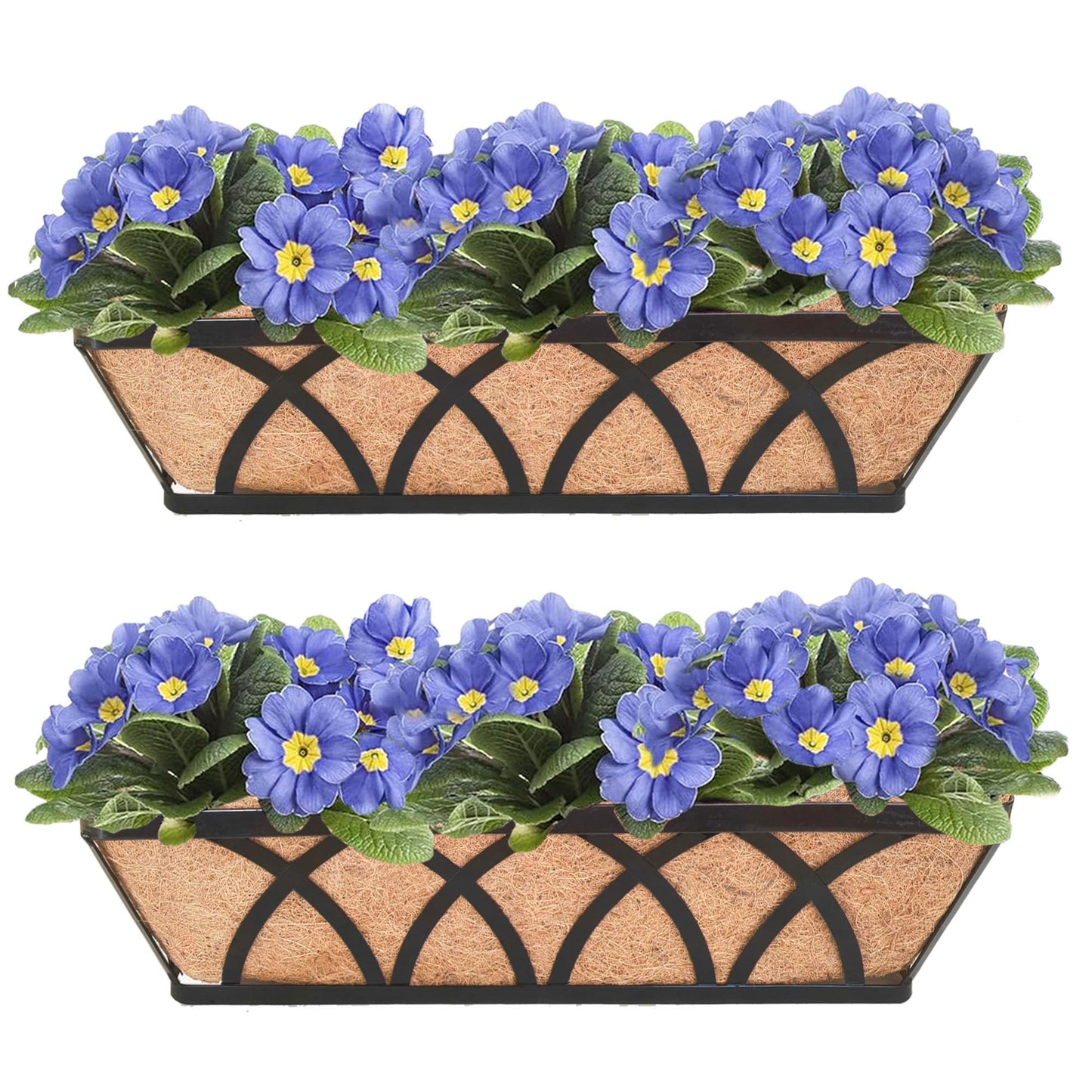 ZVOWOS Flat Railing Planter Window Box 2 Pack 30" Horse Trough Planter with Coco Fiber Liner Metal Window Planter Box Deck Balcony Rail Planter for Outdoor Porch Fence Patio