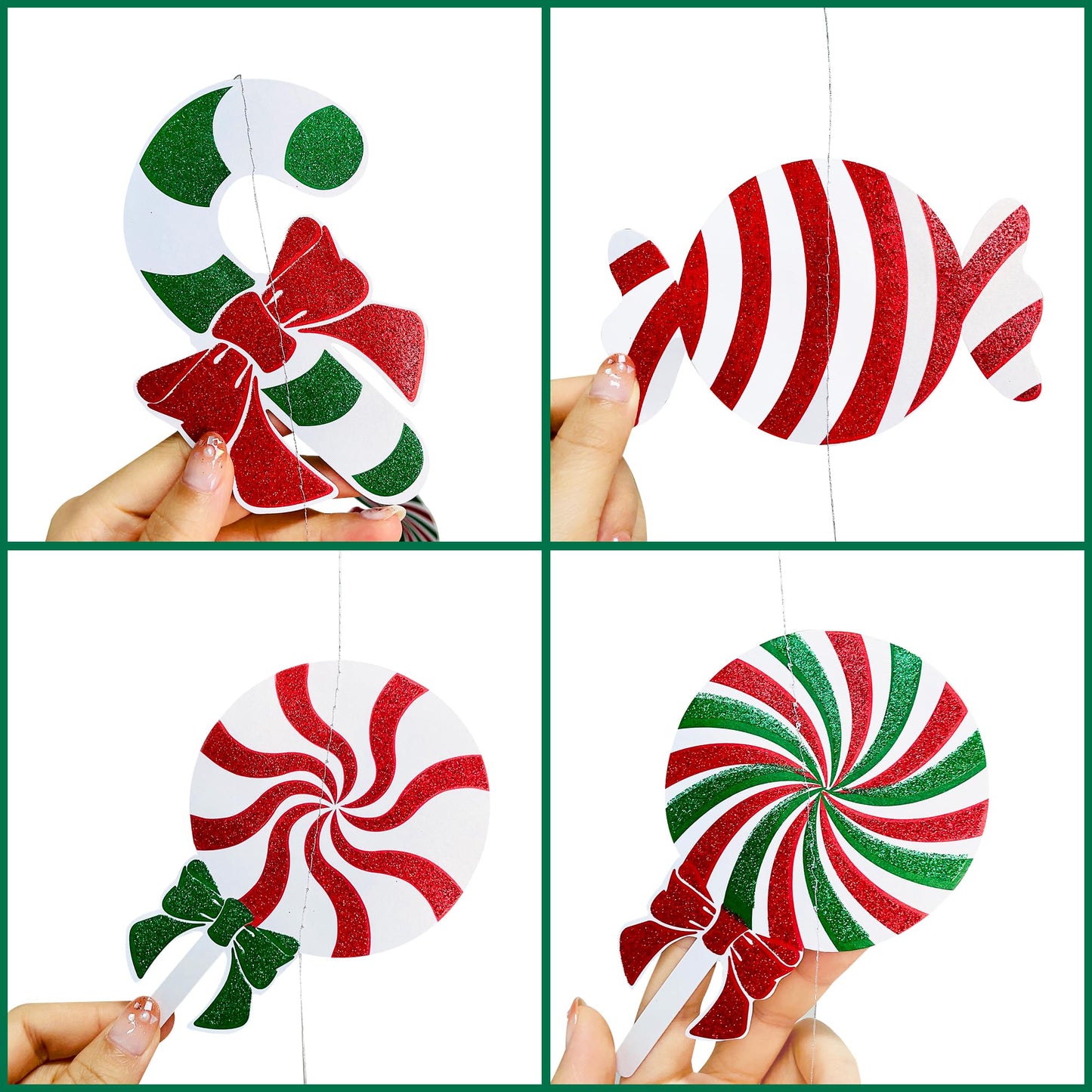 52 Ft Candyland Christmas Decorations Garland Red Green Sweet Candy Cane Lollipop White Snowflake Dot Glitter Paper Hanging Streamer Banner for Merry Christmas Winter Holiday Xmas Party Supplies