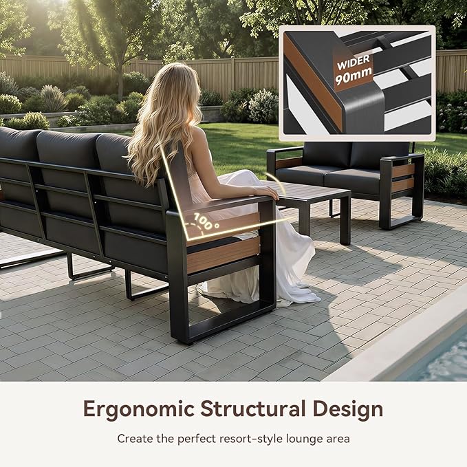 Aoxun Aluminum Outdoor Patio Furniture Set, 2 Seats Metal Sectional Patio