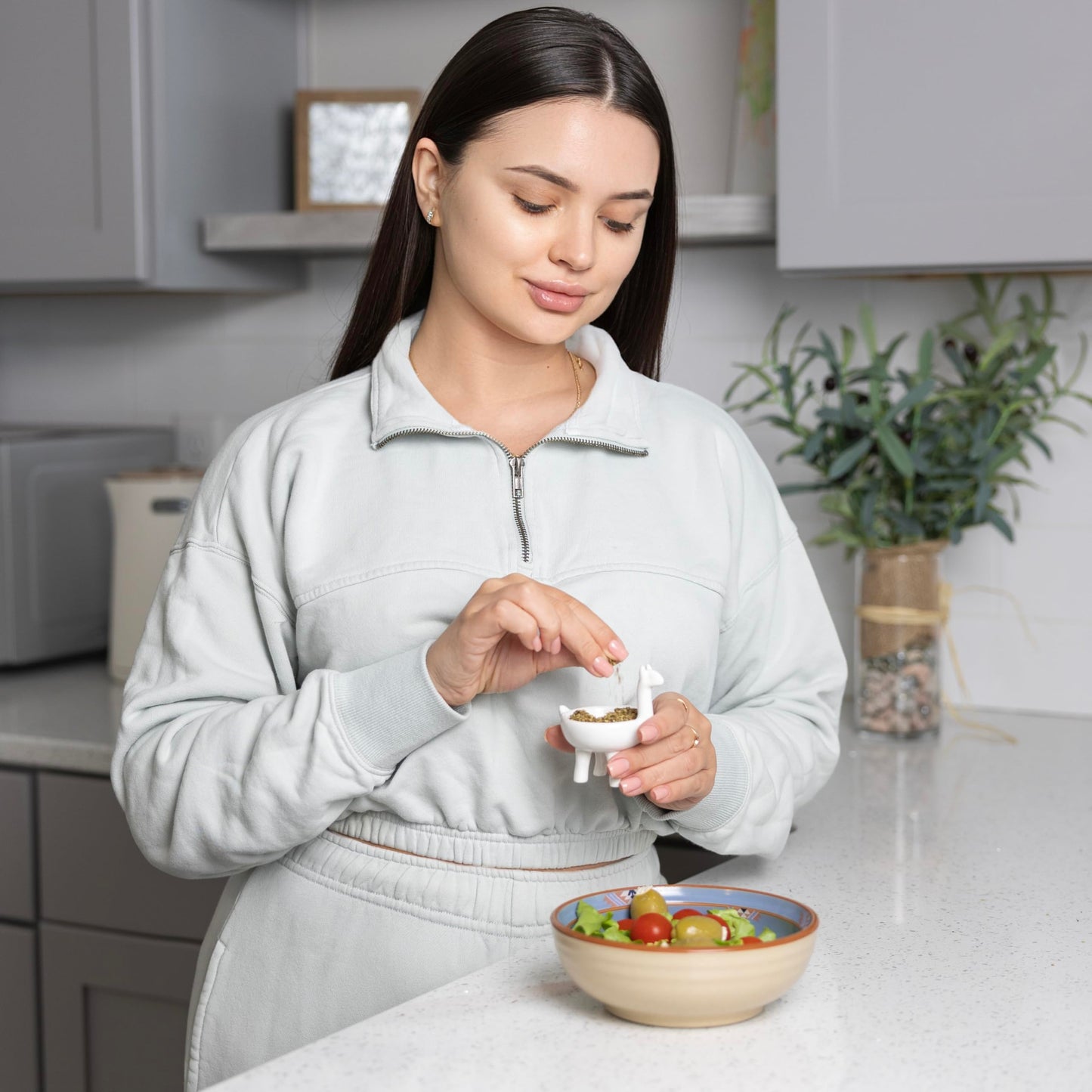 Fox Run Ceramic Llama Pinch Bowls, Set of 2 White Spice, Sauce, and Condiment Bowls, 2.36" x 3.15"
