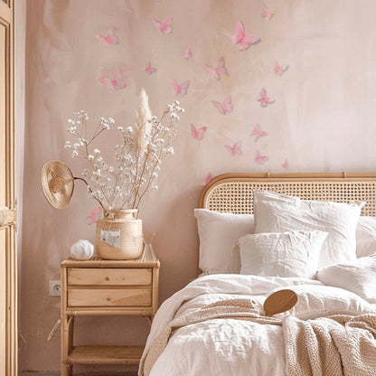 Phuryllic Butterfly Wall Decor, 48pcs 3D Butterfly Stickers in 3 Sizes & 4 Styles for Balloon Arch & Cake Decorations, Cute Decals for Girls Room & Birthday Party, Laser Pink