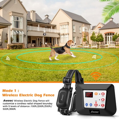 Aweec Wireless Dog Fence, 2-in-1 Electric Dog Fence & Training Collar with Remote, 2025 Pet Containment System, Dog Boundary Container,Suitable & Harmless for Small/Medium/Large Dogs