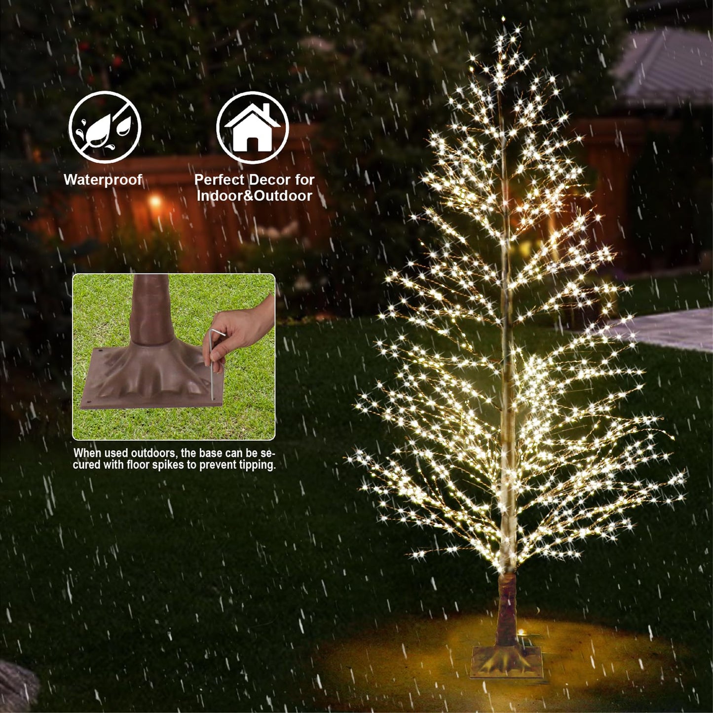 Lituplife 6FT Lighted Birch Tree with 1300 LED Lights, Twinkle Light Brown Christmas Tree with Timer IP44 Waterproof for Indoor Outdoor Festival Wedding Party Christmas Decorations
