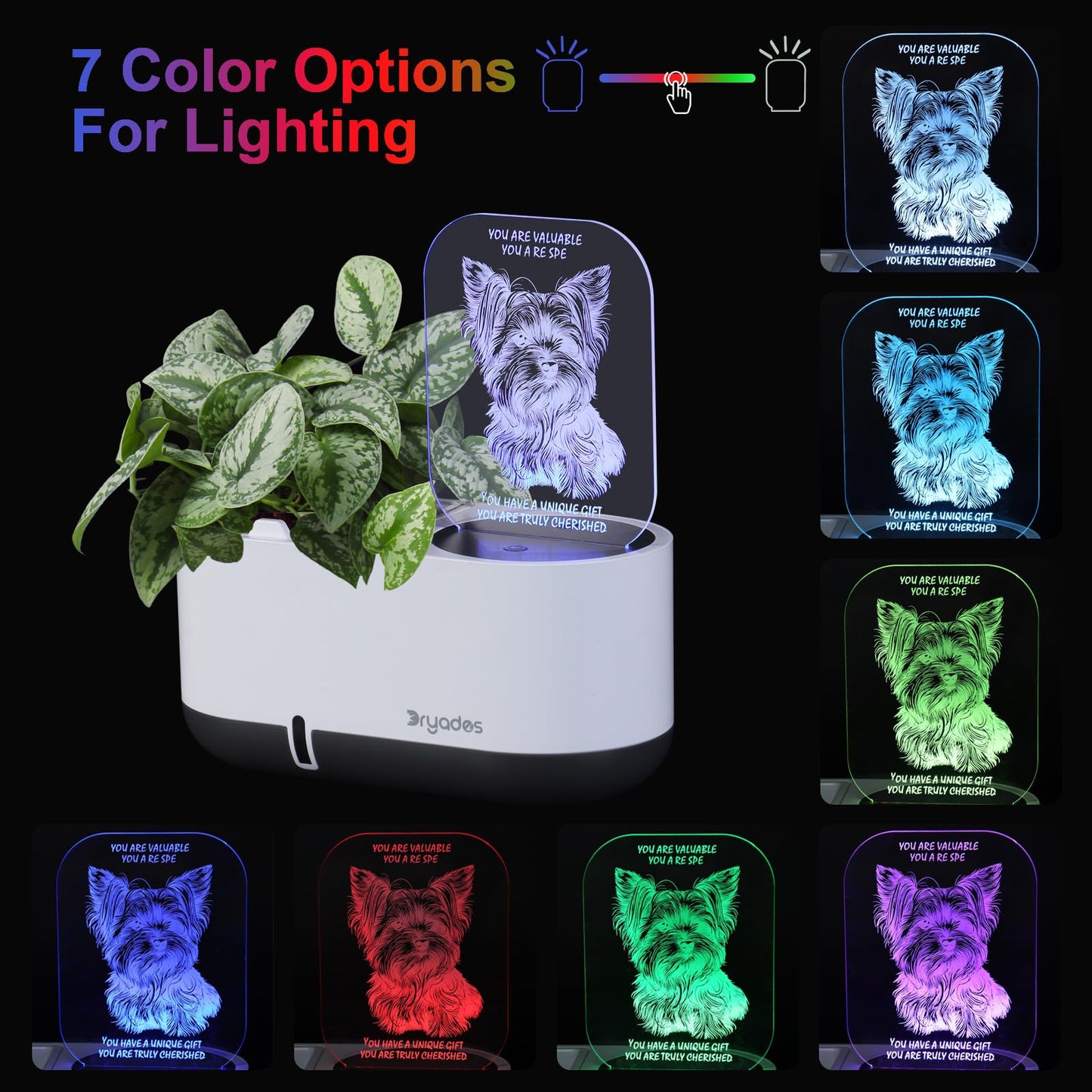 DRYADES Self-Watering Plant Pot with LED Note Board & 7 Colors Pen, Led Acrylic Message Board with Plant Pot,Dog Board Night Light with Planting Pot for Mother's Day/Thanksgiving/Gifts(No Plant&Seed)