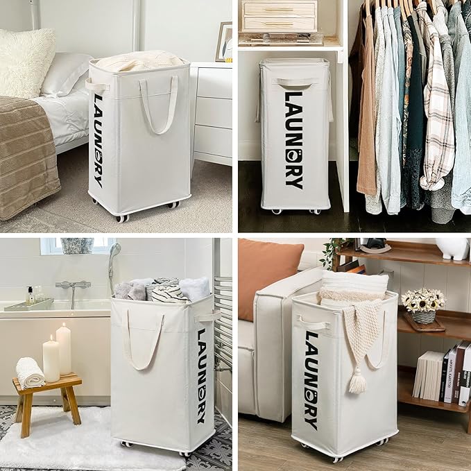 Goodpick Laundry Baskets with Wheels and Handle, Clothes Laundry Basket with