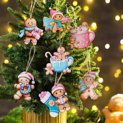 Kathfly 24 Pcs Pastel Pink Gingerbread Christmas Ornaments Wooden Gingerbread Men Cookies with Hemp Rope Cute Christmas Hanging Decorations for Xmas Tree Holiday Party Decor