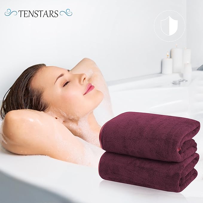 TENSTARS Silk Hemming Bath Towels