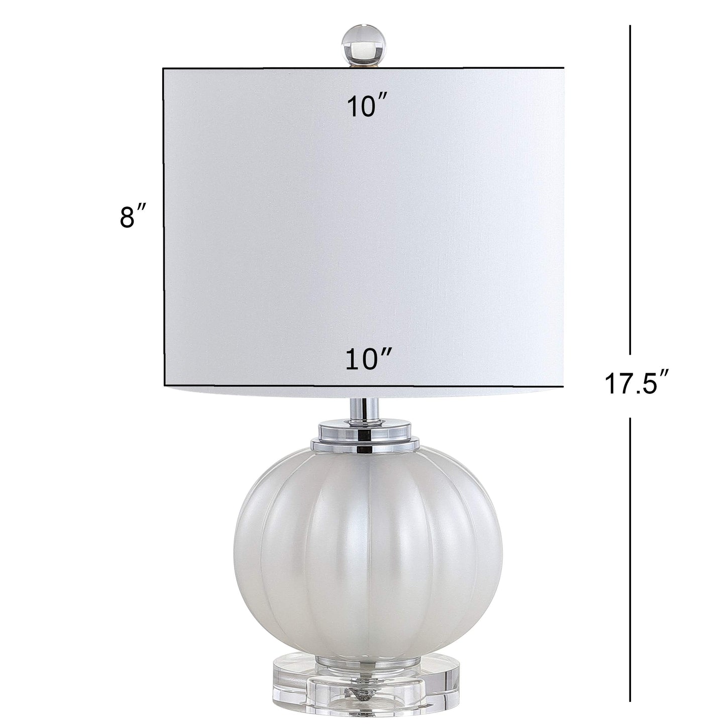 JONATHAN Y 17.5" White/Chrome Glass Table Lamp, Modern Crystal Bedside Lamp for Bedroom Living Room Nightstand, Glam Ribbed Accent Lamp, White Faux Silk Shade, LED Bulb JYL2076A