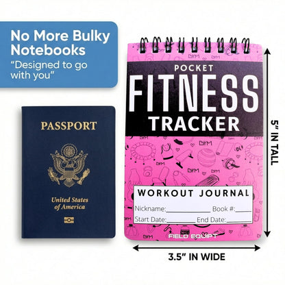Field Equipt Gym Workout Journal & Fitness Tracker (4 Pack), Handheld Workout Log Book for Women & Men - Ideal for Weightlifting, Cardio, Athletes & Coaches On the Go (Pink)