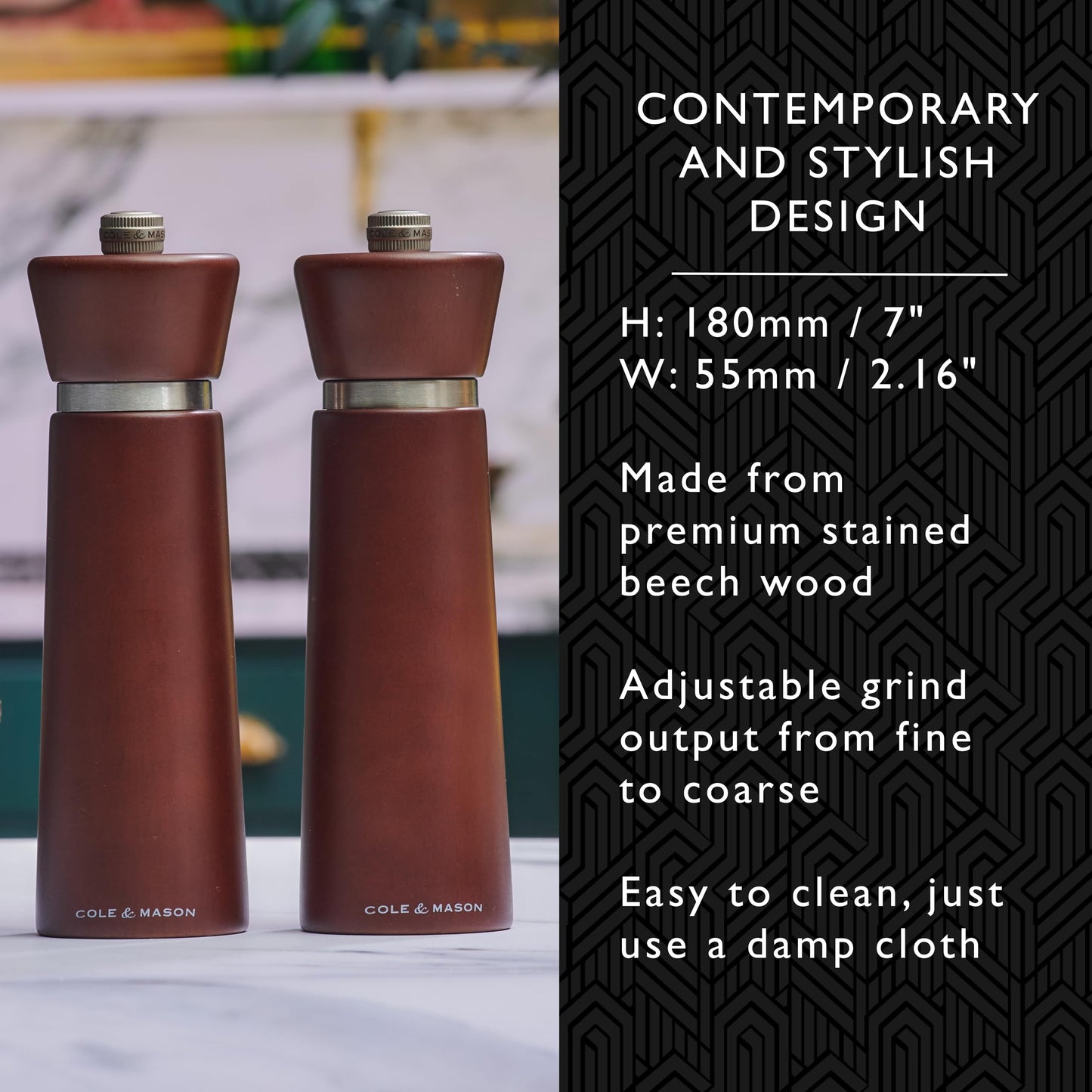 Cole & Mason Millbank Salt Mill, 7" - Salt Grinder with Ultra-Sharp Grinding Mechanism - Flavor-Enhancing Salt Shaker - Refillable Mill with Adjustable Grinding - Chestnut, Salt Mill