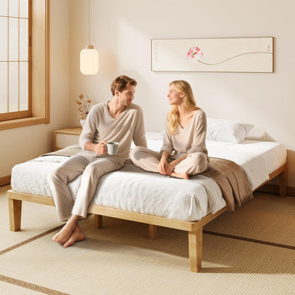 IOTXY Full Platform Bed Frame - 12 Inch Solid Wood Mattress Foundation Base with Heavy-Duty Support Slats & Legs, Rubberwood Full-Size Bedframe