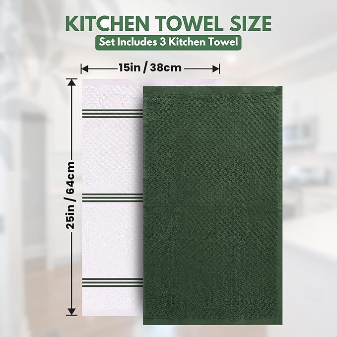 Infinitee Xclusives Premium Kitchen Towels – Pack of 3, 100% Cotton 15 x 25