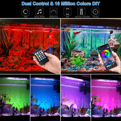 VARMHUS Submersible LED Aquarium Light,Fish Tank Light with Remote Controller&APP Control,DIY Full Spectrum Optional Color&Intelligent Timing and Dimming,29 Light Modes and 4 Music Modes RGB-28cm