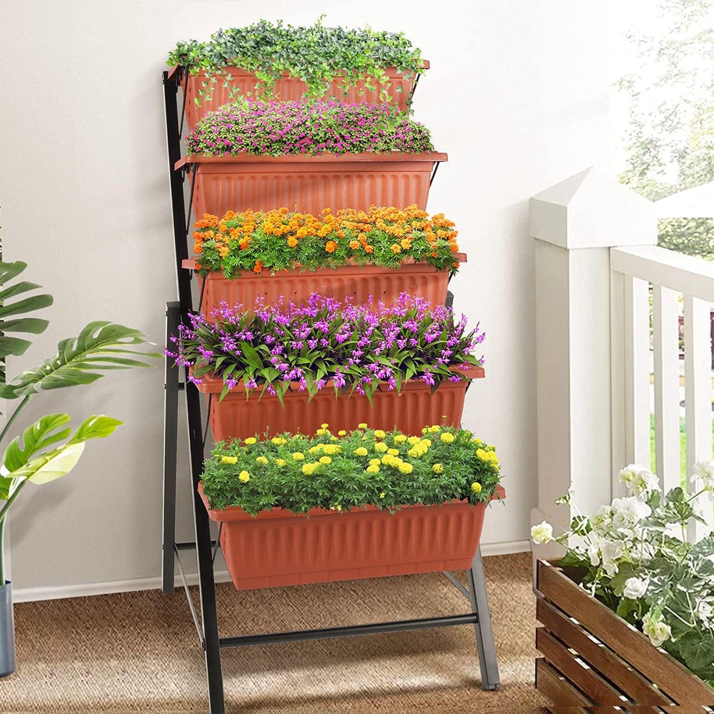 SEJOV 4FT Vertical Raised Garden Bed, 5 Tiers Planter Box with Drainage System for Herb Vegetables Flowers, Elevated Garden Bed Perfect for Patio Balcony Greenhouse Outdoor and Indoor Garden Planters