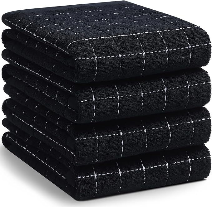 Homaxy 100% Cotton Terry Kitchen Towels, Checkered Designed, Soft and Super