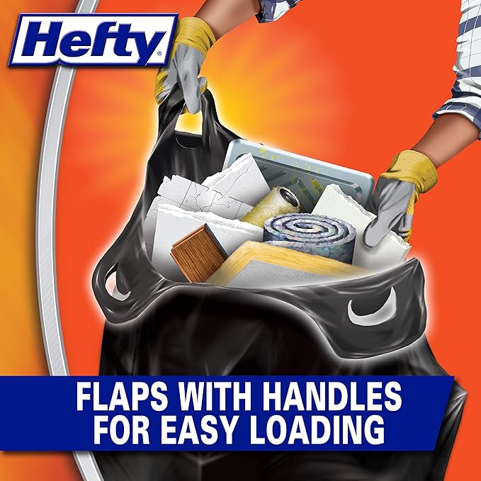 Hefty Load & Carry Heavy Duty Contractor Large Trash Bags, 42 Gallon