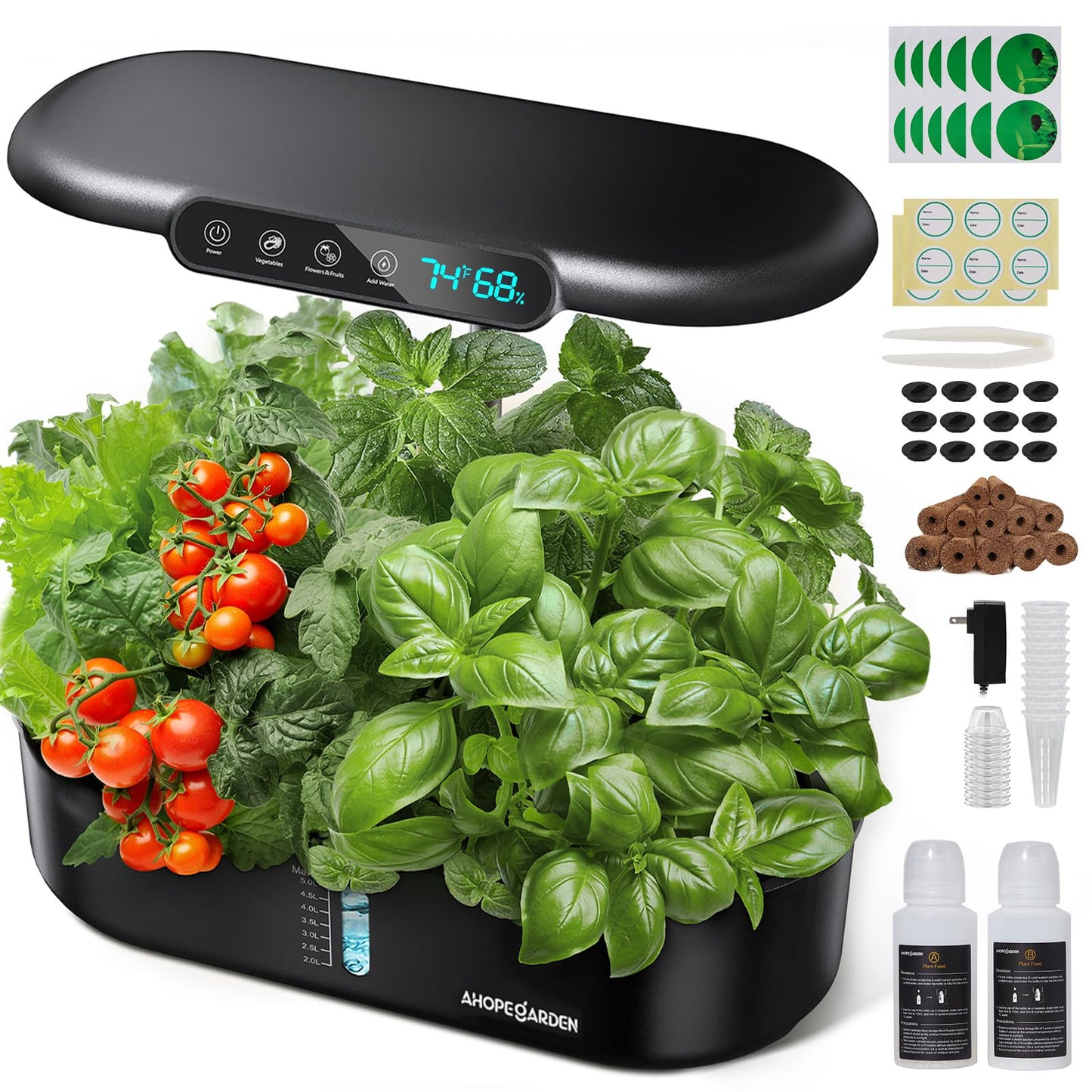 Ahopegarden Hydroponics Growing System kit: 12 Pods Indoor Herb Garden with Smart Environmental Detection - Full Spectrum LED Grow Light for Growing Vegetables，Herbs and Lettuce - Home Gardening