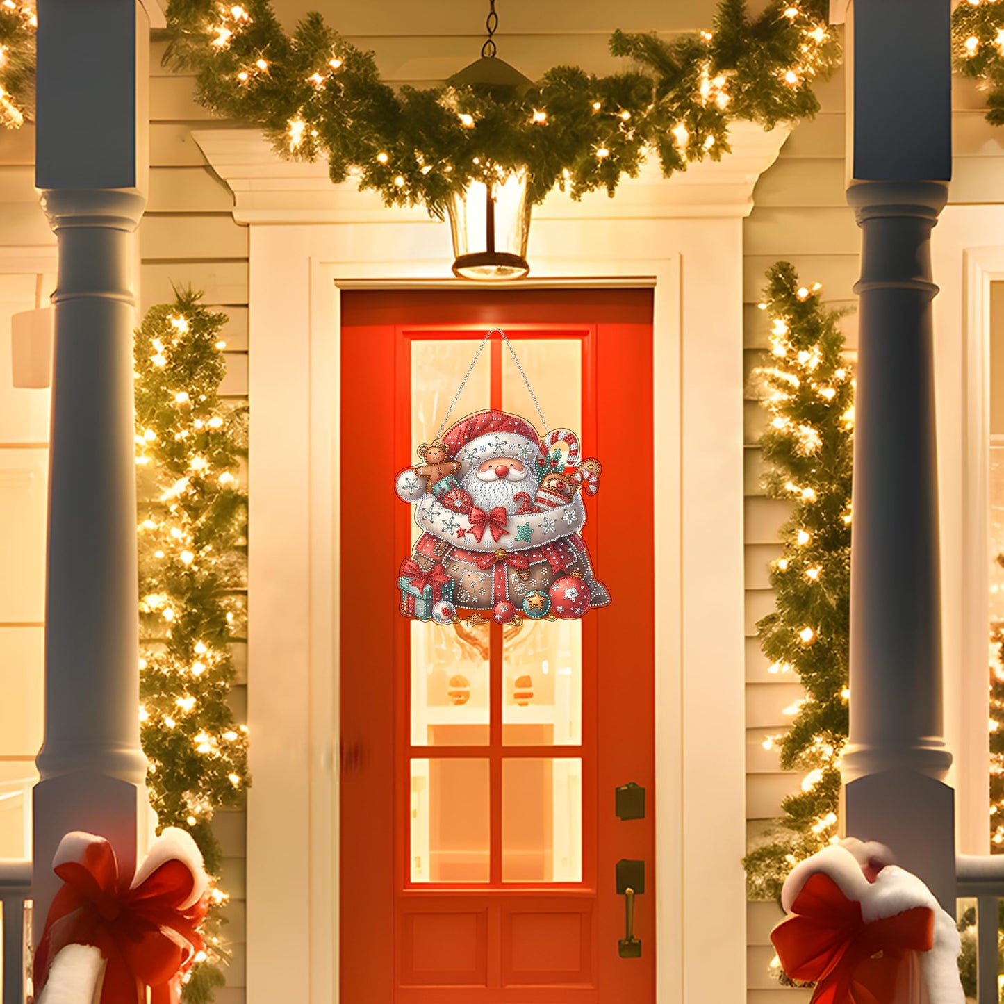 DIY Acrylic Diamond Art Painting Wreath Kits Special Shaped Rhinestone 5D Diamond Art Window Pendants Home Garden Wall Hanging Kits Hanging Ornament (Father Christmas)