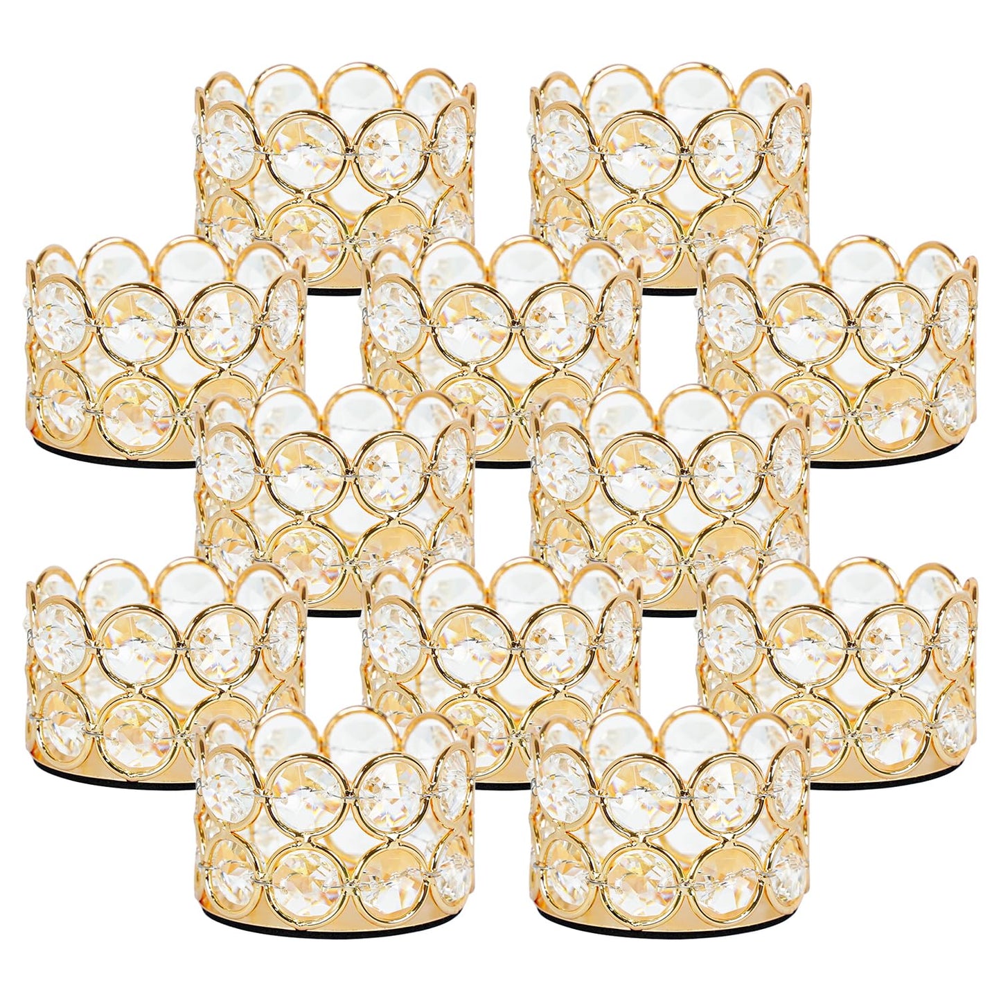 VINCIGANT Pack of 12 Gold Crystal Tea Light Candle Holders for Wedding Home Table Centerpiece Decoration, Valentine's Day Gifts (Candle Excluded)