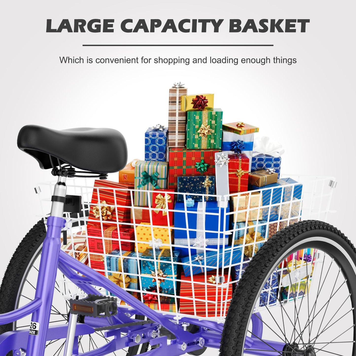 H&ZT Adult Tricycle, 3 Wheeled Bike, Trike Cruiser Bike, with 7-Speed Gear, Parking Brake Handle, Low Step, Large Rear Basket, Elderly Friendly, for Men, Women, and Teens