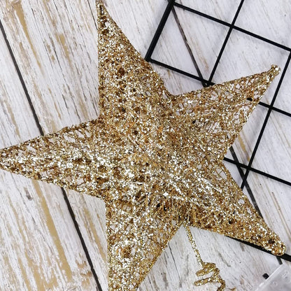 Christmas Tree Star Topper, Metal Xmas Tree Topper Star Christmas Decoration Glittered Tree-top Star for Festive Christmas Decor Holiday Ornament or Home Decor (Gold, 6 inch)