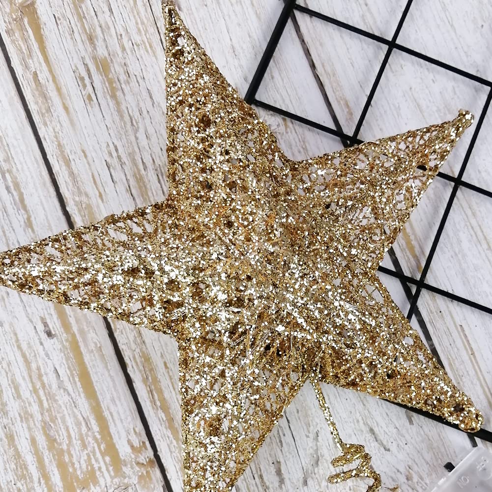 Christmas Tree Star Topper, Metal Xmas Tree Topper Star Christmas Decoration Glittered Tree-top Star for Festive Christmas Decor Holiday Ornament or Home Decor (Gold, 6 inch)