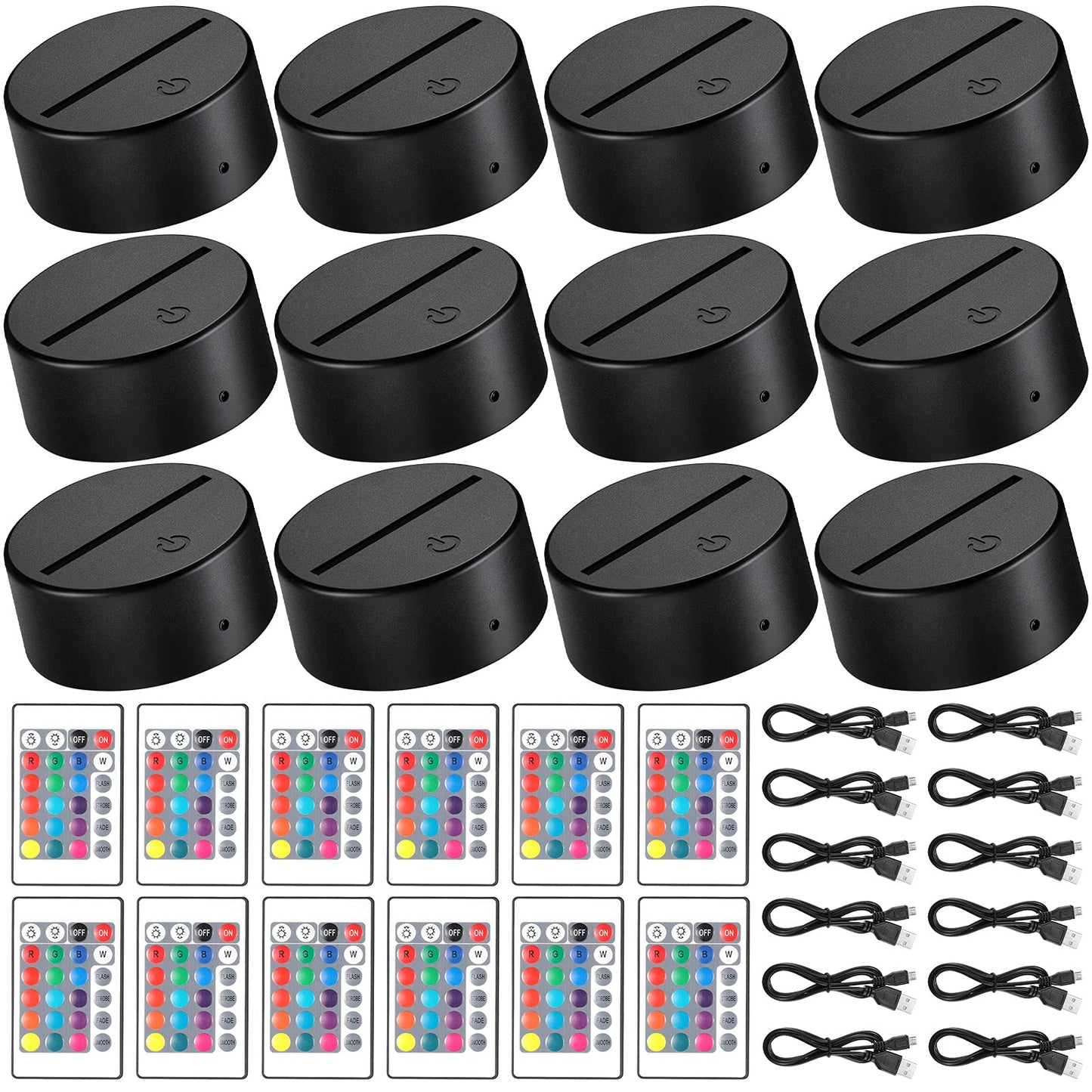 Honoson 12 Sets 3D Night LED Light Lamp Base 16 Colors LED Light Display Base with Remote Control USB Cable for Acrylic and Resin Glass for Restaurant Room(3.35 Inch,Black)