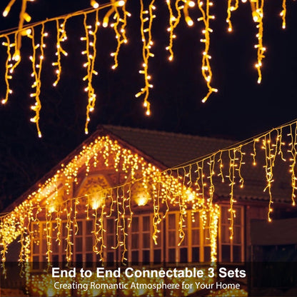 LED Icicle Lights for Outdoor Christmas Decorations,39.4Ft 400 LEDs Christmas Fairy Light with Timer&Memory Function,8 Lighting Modes,Plug in hanging Curtain Lights for Xmas Party Wedding(Warm White)