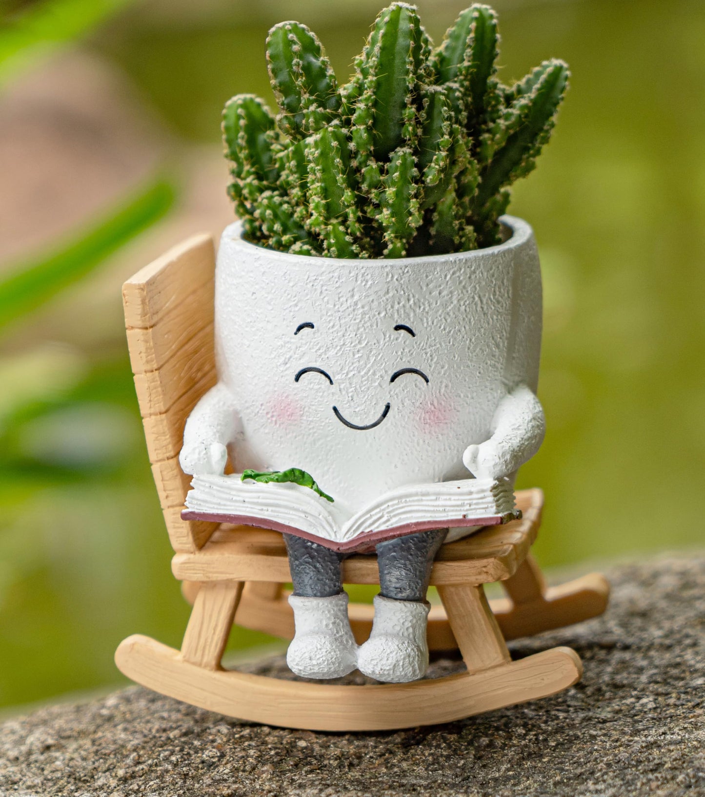 RZOIKZOI Rocking Chair Smiley Face Planter with Drainage Hole, Cute Plant Pots for Indoor Outdoor Plants,Unique Flower Pot for Succulents, Gift for Mother's Day, Birthday, Christmas(White)
