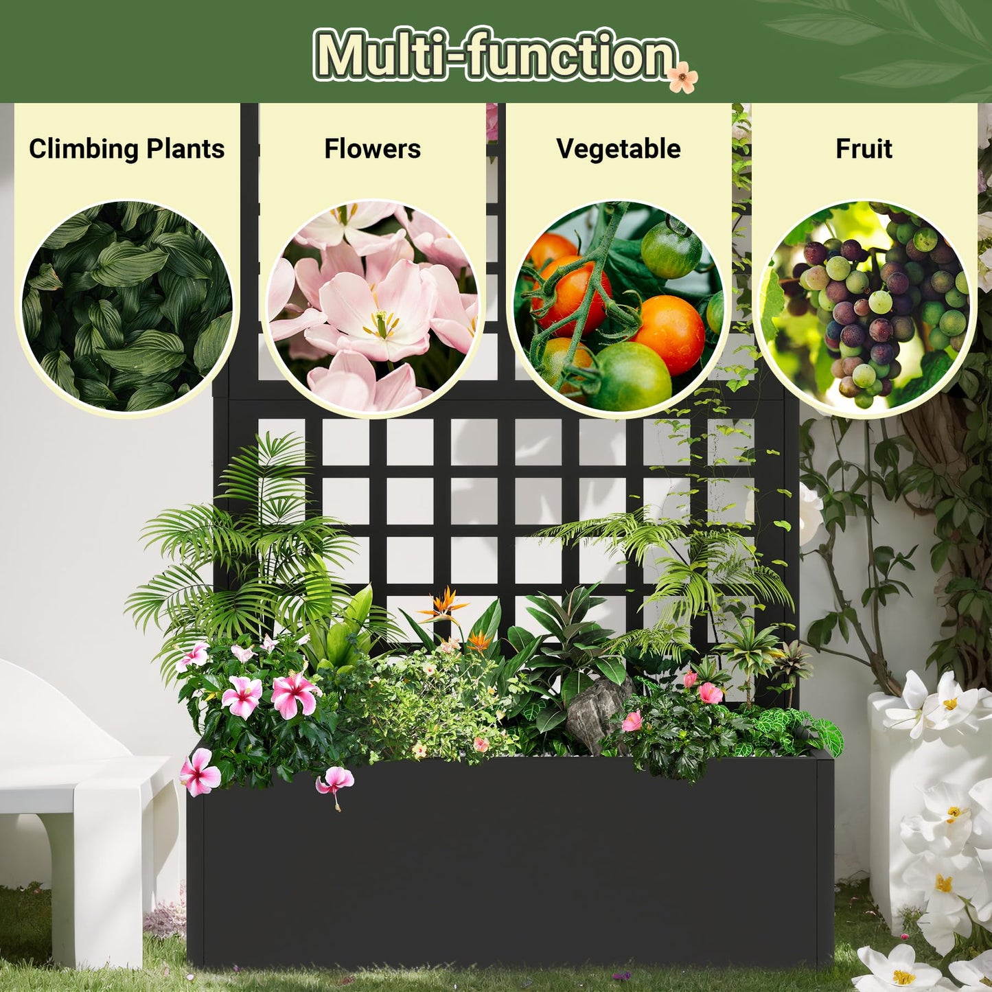 Toriexon Metal Planter with Trellis 72" x 36’’ x 16", Raised Garden Bed with Trellis, Planter Box with Privacy Screen for Climbing Plants, Flowers, Vegetables, Fruits
