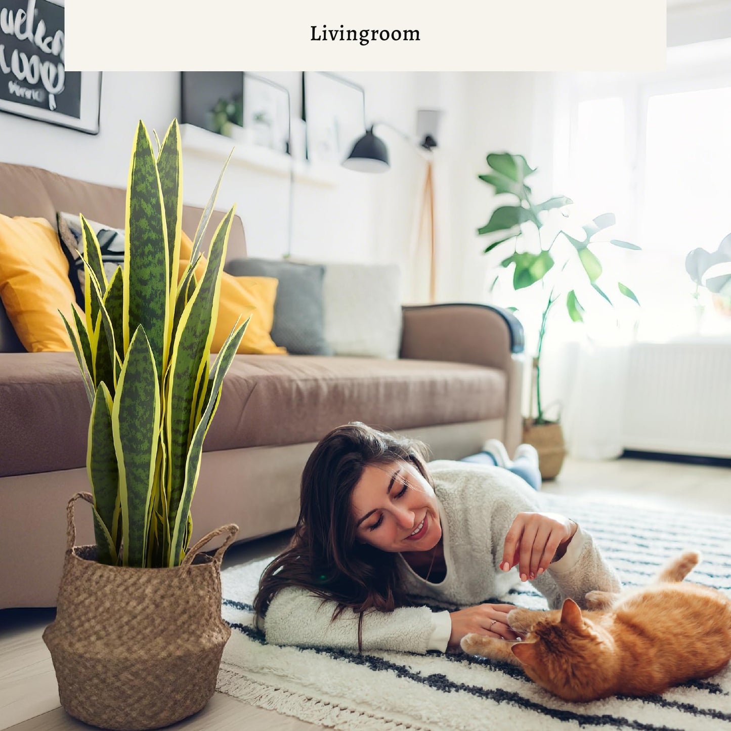 KOL 25.6’’ 2-Pack Artificial Snake Plant, Mother in Law Tongue Plants, 2ft Fake Sansevieria Indoor, 32 Realistic Leaves in Pot, Home Office Hotel Garden Corner Decor, Yellow