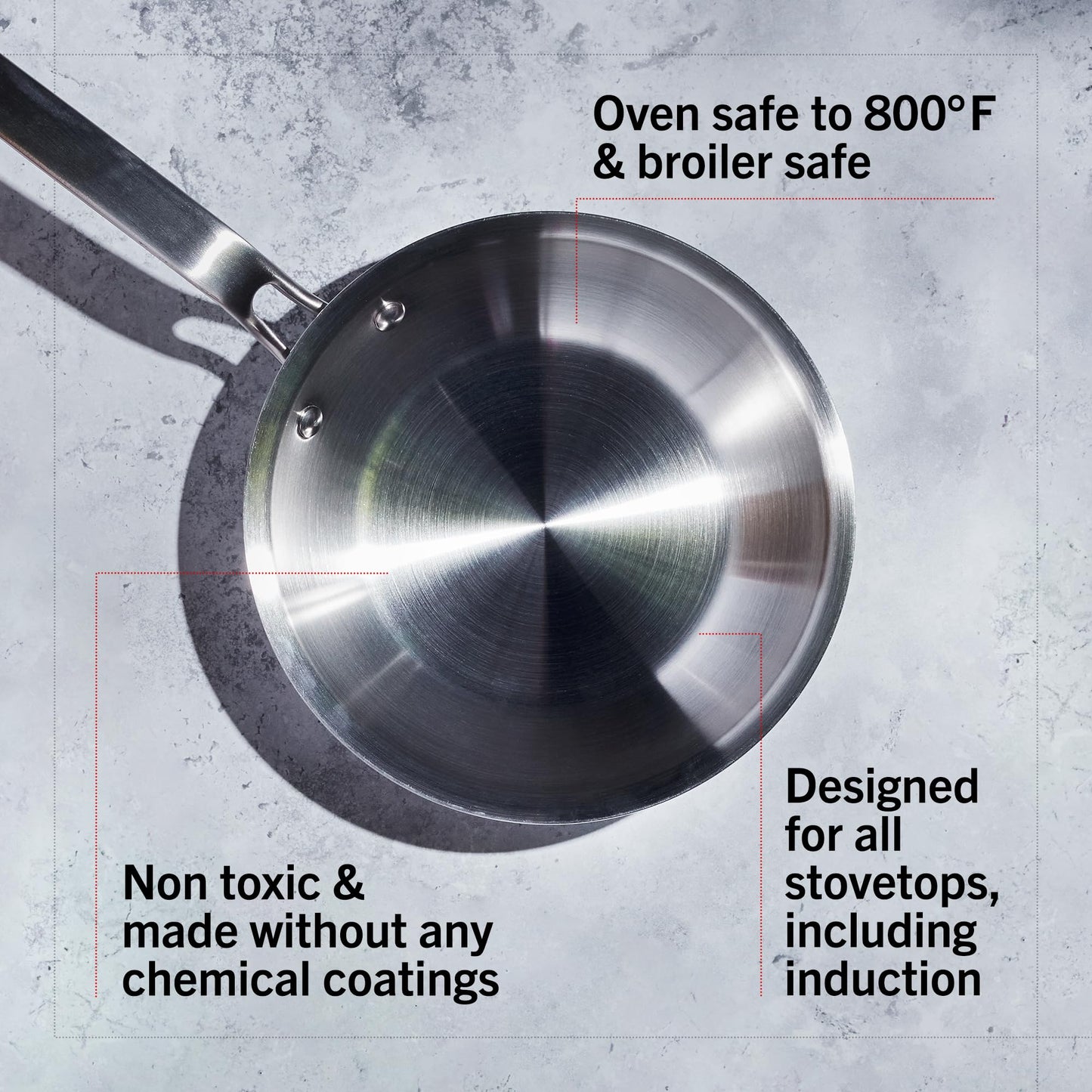 Heritage Steel Eater Series 10.5 Inch Frying Pan | Made in USA | 5-Ply Fully Clad Stainless Steel | Stay Cool Handle Design | Induction Ready & Non-Toxic