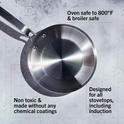 Heritage Steel Eater Series 10.5 Inch Frying Pan | Made in USA | 5-Ply Fully Clad Stainless Steel | Stay Cool Handle Design | Induction Ready & Non-Toxic