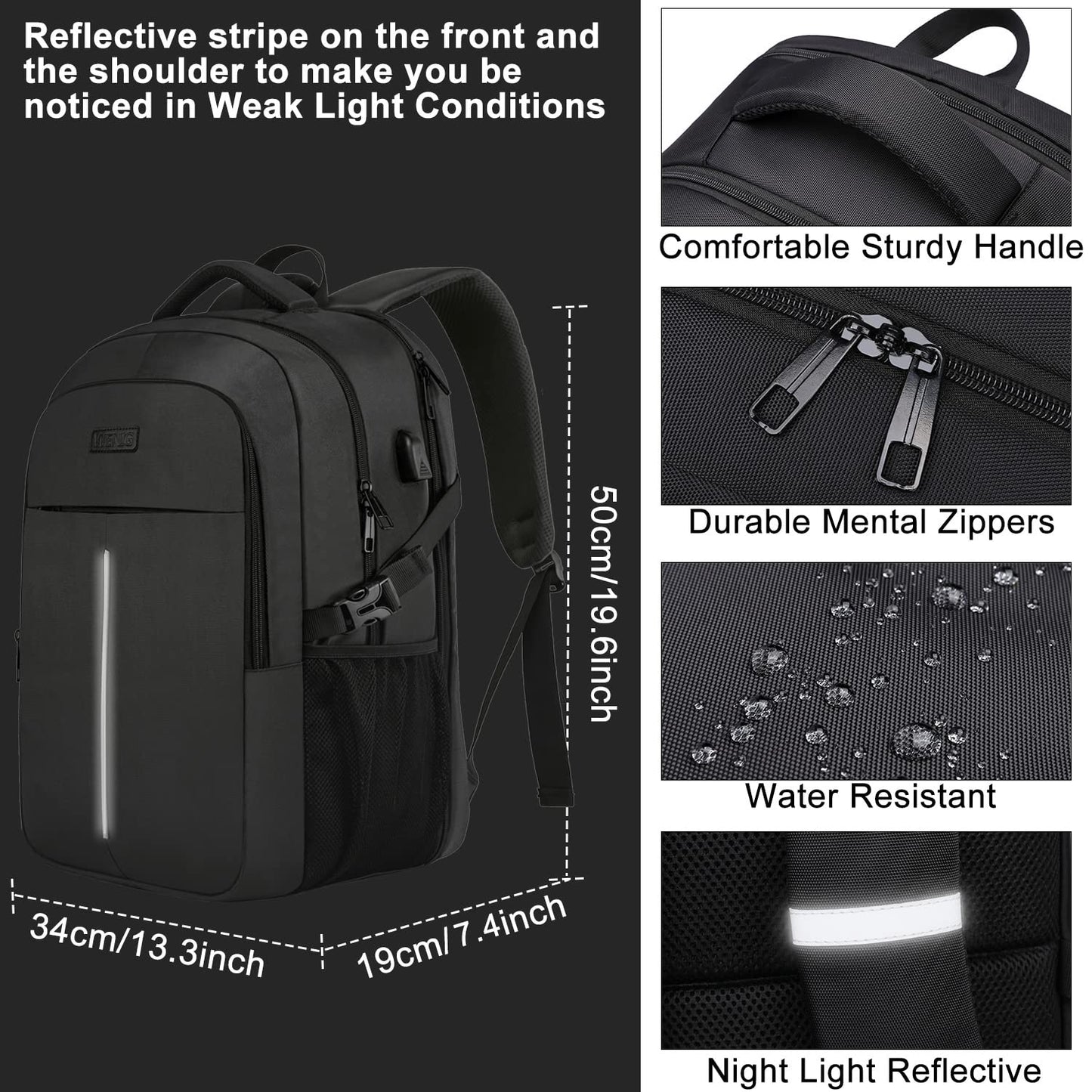 Extra Large Backpack for Men 50L,Water Resistant 17Inch Travel Laptop Work bag with USB Charging Port Anti Theft Big Business TSA Approved Computer Rucksack Women College School,Black