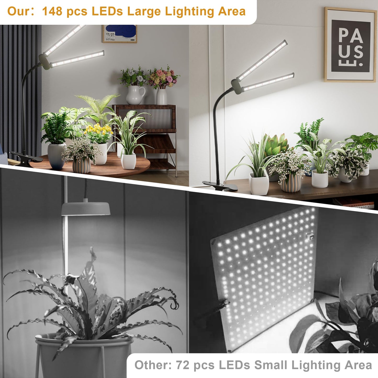 Juhefa LED Grow Light,Super Bright 6000K White Full Spectrum Clip Plant Growing Lamp with Rotatable Dual Head for Indoor Desk Plants,Dimmable & Timer 4/8/12H,High Power Output for Faster Growth,1-Head