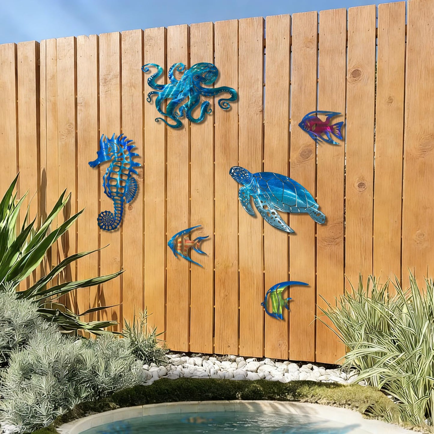 LiveInUrban Coastal Wall Art Angelfish Metal Wall Sculptures, Ocean Beach Themed Metal Hanging Home Decoration 3PCS 9.9"x7.8"