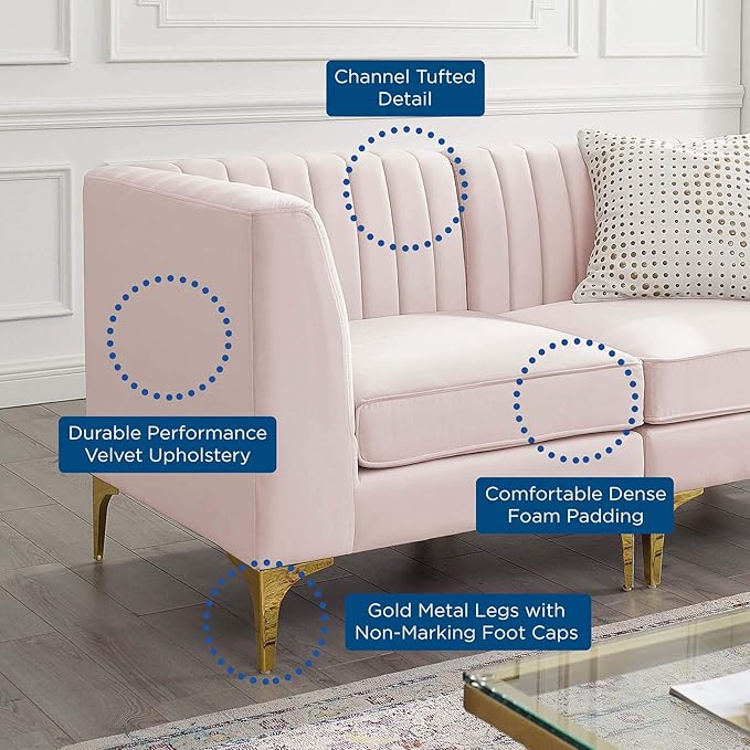 Modway EEI-4346-PNK Triumph Channel Tufted Performance Velvet Loveseat