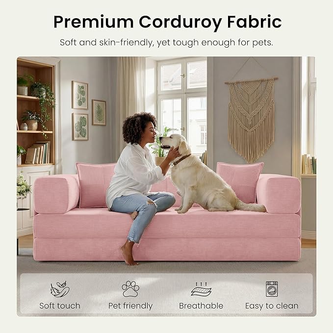 78.8" Convertible Futon Sofa Bed, Corduroy Futon Couch