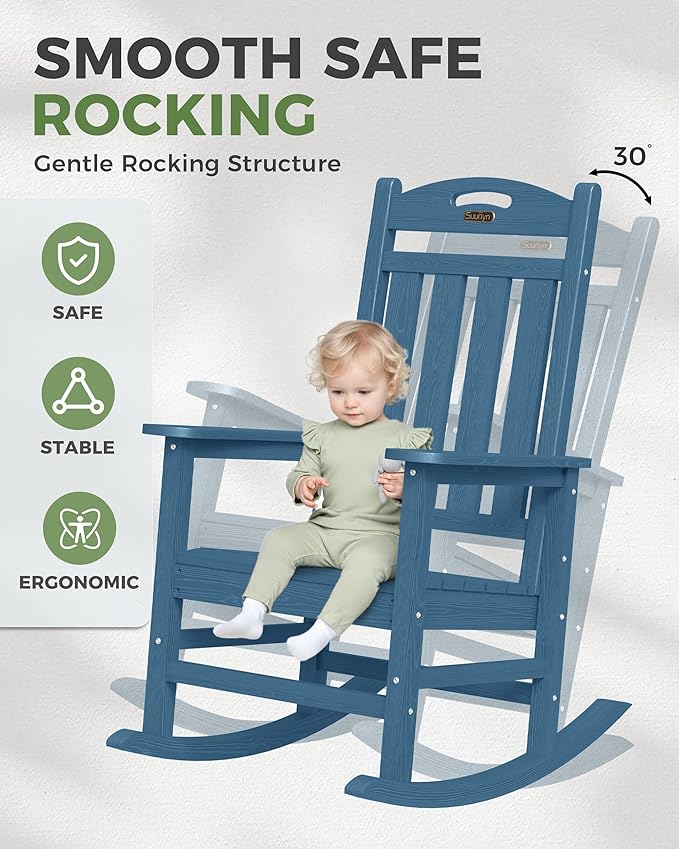 Oversized Outdoor Rocking Chairs Set of 2, High Back Outdoor Rocker Chair, HDPE Rocking Chairs for Patio, 380lbs Weight Capacity, Navy Blue